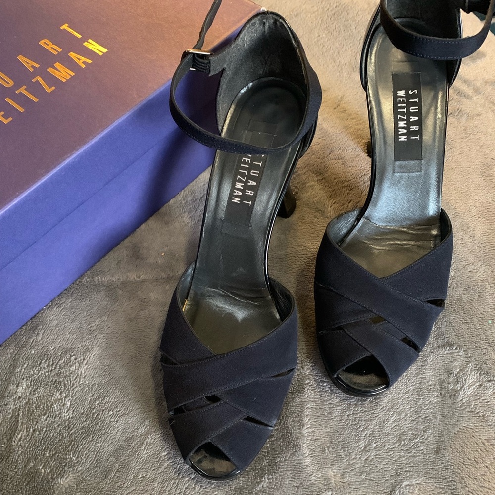 Stuart Weitzman Navy Blue Crepe heels